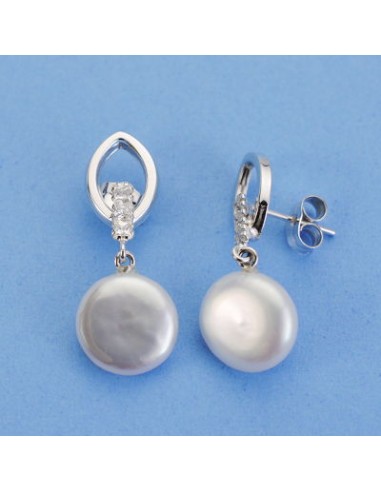 18K PENDIENTES ORO BLANCO PERLAS. 26 X 10 MM.