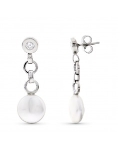 18K PENDIENTES ORO BLANCO LARGOS PERLA 10 MM Y CHATON CIRCONITA. CIERRE PRESION