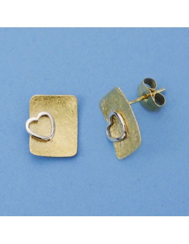 18K PENDIENTES ORO BICOLOR CORAZON 13 X 10 MM.