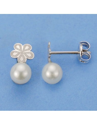 18K PENDIENTES ORO BLANCO PERLA. 9 X 5 MM.