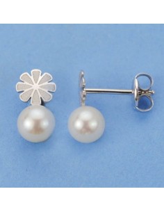18K PENDIENTES ORO BLANCO PERLA. 9 X 5 MM.