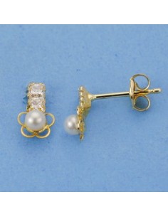 18K PENDIENTES ORO AMARILLO PERLA FLOR. 8 X 5 MM.