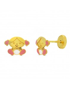 18K PENDIENTES ORO AMARILLO NIÑA ESMALTE. 9 X 6 MM.