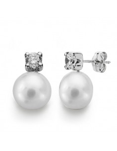 18K PENDIENTES PERLA BOTON CULTIVADA. 14 X 9 MM.