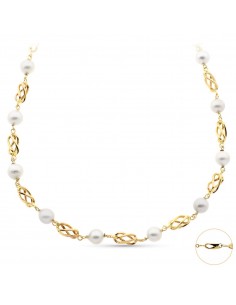 18K COLLAR ORO AMARILLO CON PERLAS DE 8,5 MM Y JAULAS DE ORO. LONGITUD: 50CM