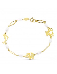 18K PULSERA ORO AMARILLO 17CM FETICHES Y PERLAS CULTIVADAS 5MM