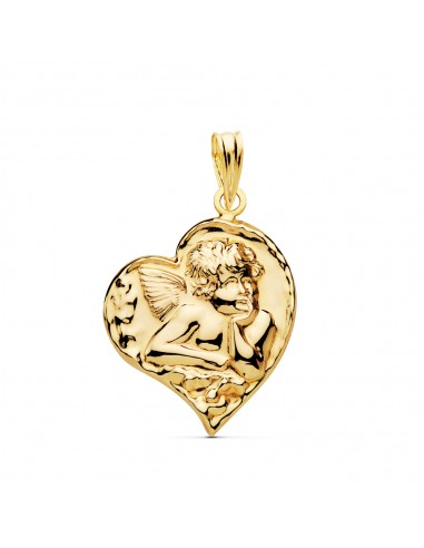 18K COLGANTE ORO AMARILLO ANGELITO CORAZON. 20 X 18 MM.