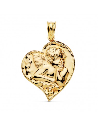 18K COLGANTE ORO AMARILLO ANGELITO CORAZON. 25 X 22 MM.