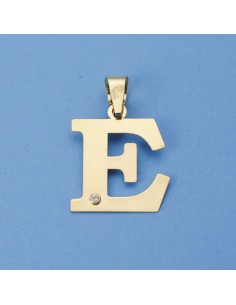 18K COLGANTE LETRA "E" CIRCONITA 23 X 20 MM