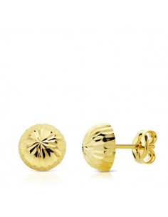 18K PENDIENTES ORO AMARILLO MEDIA BOLA TALLADA 7 MM.PRESION
