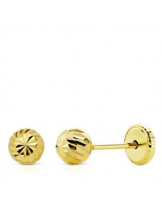 18K PENDIENTES BOLA TALLADA 4MM.TUERCA