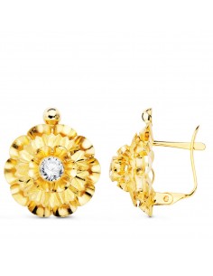 18K PENDIENTES ORO AMARILLO CUBANAS CON CIRCONITA 18X15 MM CIERRE CATALAN