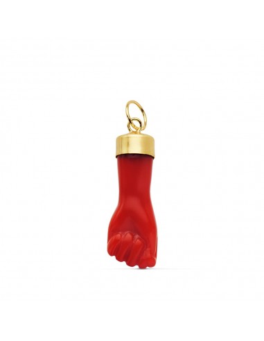 18K COLGANTE ORO AMARILLO HIGA MANO ROJA 19X8 MM
