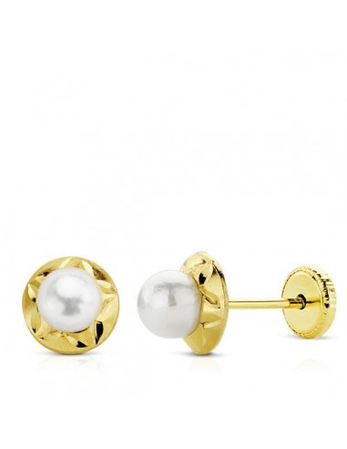18K PENDIENTES ORO AMARILLO PERLA TUERCA 6 MM