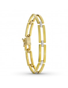 18K PULSERA ORO BICOLOR ESLABONES BARRAS