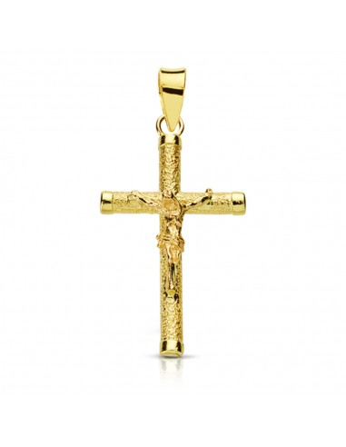 18K CRUZ CRISTO HUECA DIAMANTADA. 25 X 14 MM.