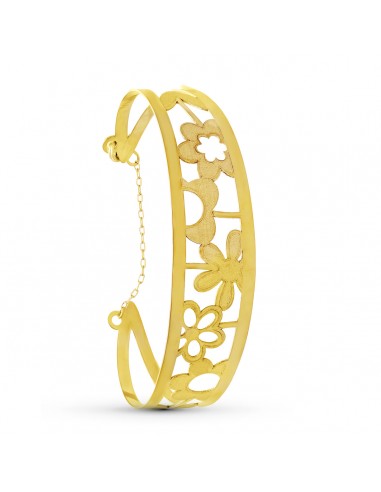18K PULSERA ORO AMARILLO RIGIDA FLORES LASER