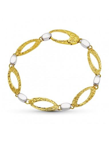18K PULSERA ORO BICOLOR ESLABONES HUECOS LONGITUD TOTAL 19CM