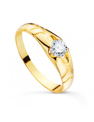 18K SOLITARIO ORO AMARILLO CADETE MACIZO BRILLO CIRCONITA 4.5 MM ANCHO 5.5 MM
