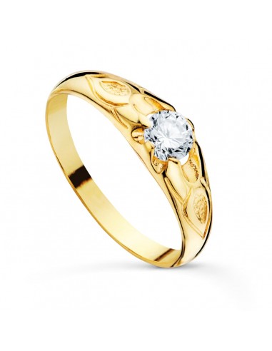 18K SOLITARIO ORO AMARILLO CADETE MACIZO BRILLO CIRCONITA 4.2 MM ANCHO 5 MM