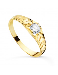 18K SOLITARIO ORO AMARILLO CADETE MACIZO BRILLO CIRCONITA 4.2 MM ANCHO 5 MM