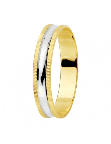 18K ALIANZA ORO BICOLOR BRILLO Y BORDES ESTRIADOS. ANCHO: 4 MM