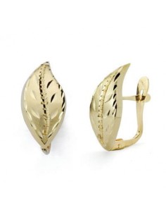 18K PENDIENTES HOJA LAPIDADOS ORO AMARILLO 18X8 MM CIERRE CATALAN