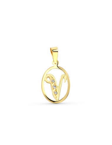 18K COLGANTE ORO AMARILLO LETRA V CON CIRCONITAS