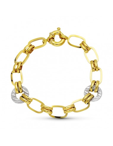 18K PULSERA ORO BICOLOR ESLABONES HUECA 19CM