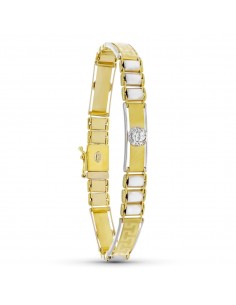 PULSERA ORO BICOLOR CABALLERO GRECA MATE Y BRILLO