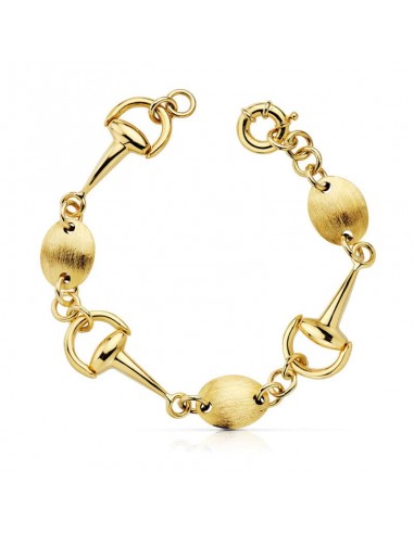 18K PULSERA ORO AMARILLO ESTRIBOS 14 MM PESO 14.75 GR LONGITUD 19.5 CM