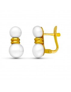 18K PENDIENTES ORO AMARILLO TU Y YO PERLA 12X5 MM CIERRE CATALAN