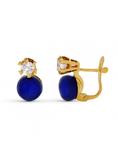 18K PENDIENTES ORO AMARILLO 1PIEDRA REDONDA FINA CIERRE CATALAN