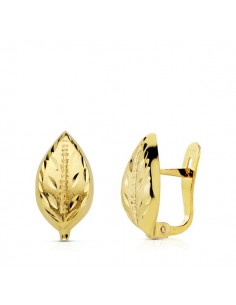 18K PENDIENTES ORO AMARILLO HOJA LAPIDADOS 12X7 MM CIERRE CATALÁN