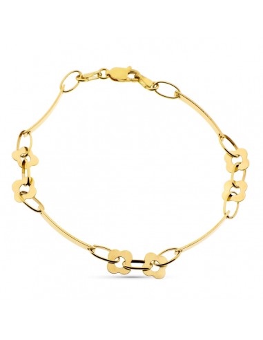 18K PULSERA ORO AMARILLO ESLABONES Y FLORES 19.5 CM