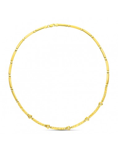 18K GARGANTILLA ORO AMARILLO MATE Y BRILLO TRAMOS TALLADOS Y CIRCONITA