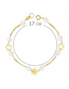 18K PULSERA PERLAS Y FLORES. 17 CM. 2