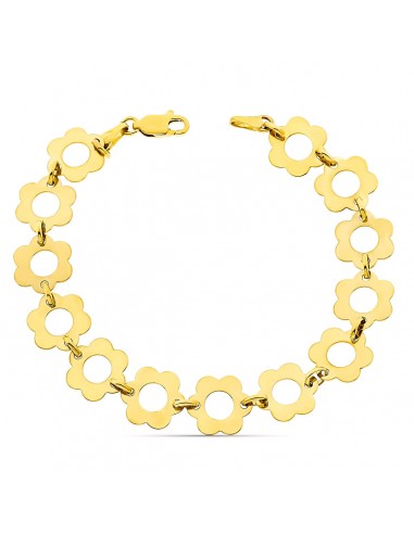 18K PULSERA ORO AMARILLO FLORES ANCHO 11 MM LARGO 19CM
