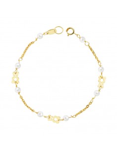 18K PULSERA PERLAS Y OSITOS. 16.5 CM.