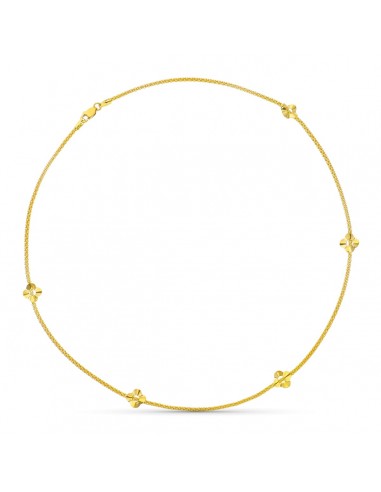 18K COLLAR ORO AMARILLO FLORES Y CADENA REDONDA ESPIGA 45CM