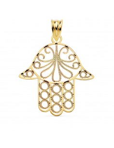 18K COLGANTE AMULETO MANO DE FATIMA ORO AMARILLO 24X19 MM