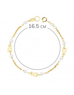 18K PULSERA PERLAS Y OSITOS. 16.5 CM. 2