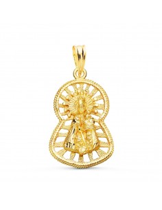 18K MEDALLA ORO AMARILLO VIRGEN DE LOS DESAMPARADOS CERCO CALADO 22X15 MM