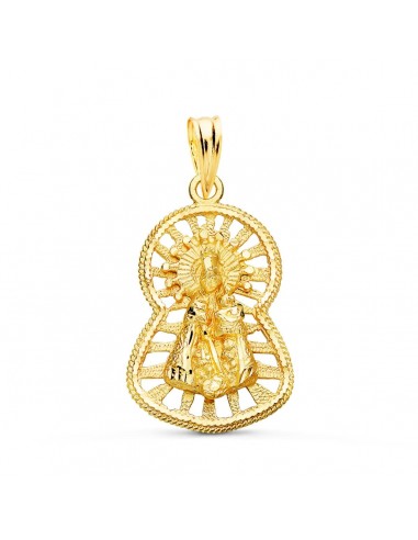 18K MEDALLA ORO AMARILLO VIRGEN DE LOS DESAMPARADOS CERCO CALADO 22X15 MM
