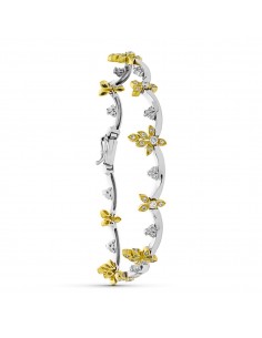 18K PULSERA ORO BICOLOR HOJAS Y CIRCONITA 19CM