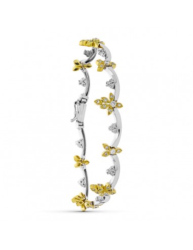 18K PULSERA ORO BICOLOR HOJAS Y CIRCONITA 19CM