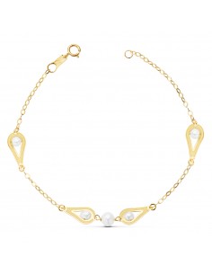 18K PULSERA COMUNION PERLA Y MOTIVOS. 18 CM.