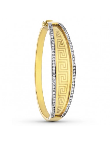 18K PULSERA RIGIDA ORO BICOLOR CIRCONITA GRECA DIAMETRO 60 MM ANCHO DISMINUCION 15 MM