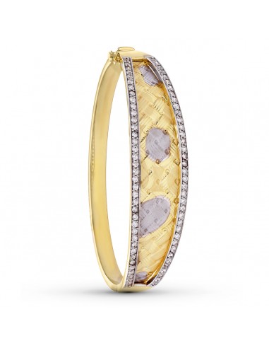 18K PULSERA RIGIDA ORO BICOLOR CIRCONITA MATE Y BRILLO DIAMANTRO 60 MM ANCHO 15 MM EN DISMINUCION