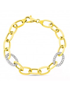 18K PULSERA BICOLOR ESLABONES ANCHO 11 MM LARGO 18.5 CM